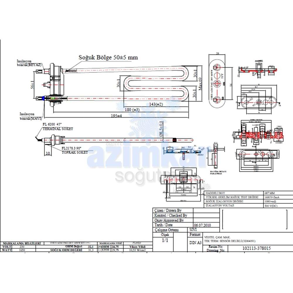 ARİSTON DELİKLİ OÇM REZİSTANS 378015 1650W 230V