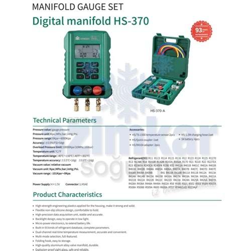 HONGSEN HS-370-A DİJİTAL MANİFOLD HORTUMLU-APARATLI